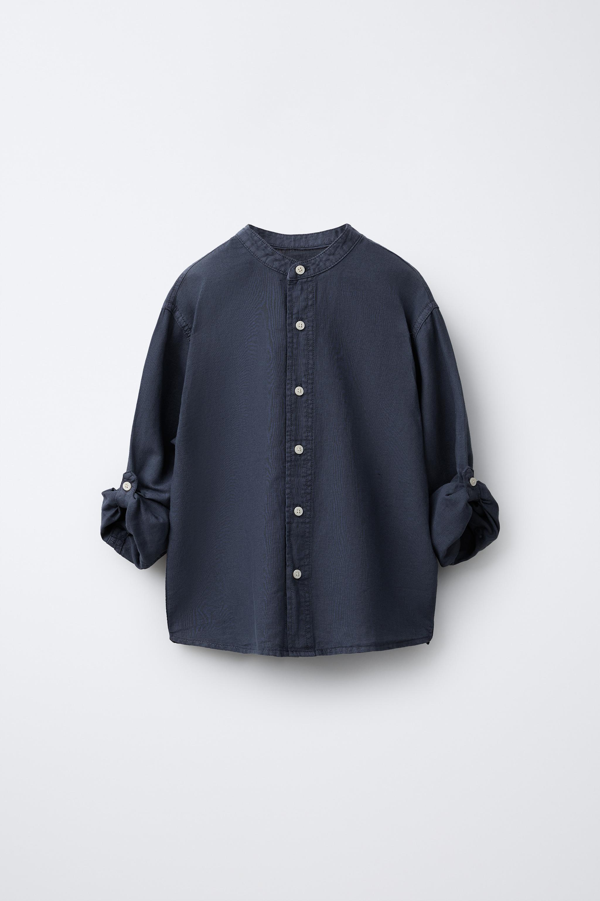 MANDARIN COLLAR LINEN AND COTTON SHIRT